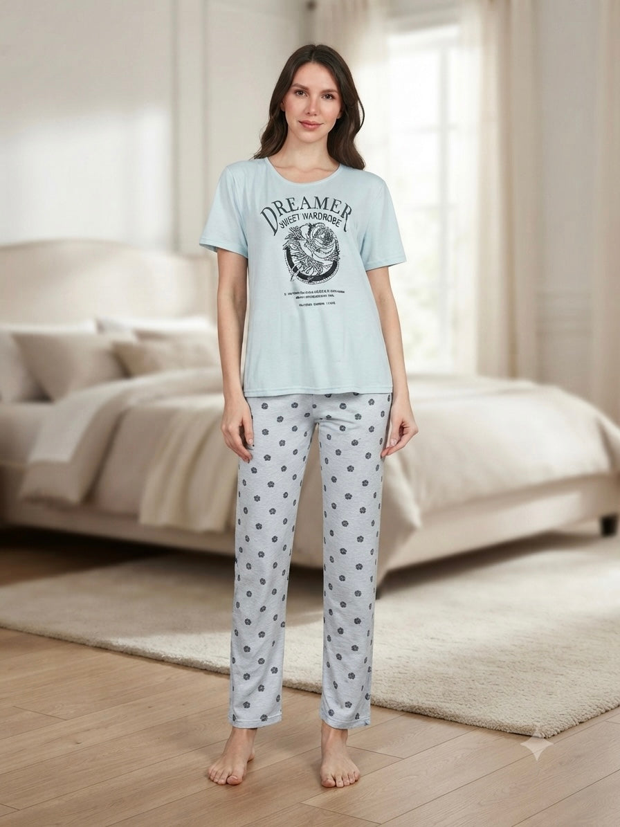Velvi Wear Women's Dreamer Printed Night Suit | Soft 2-Piece Pajama Set