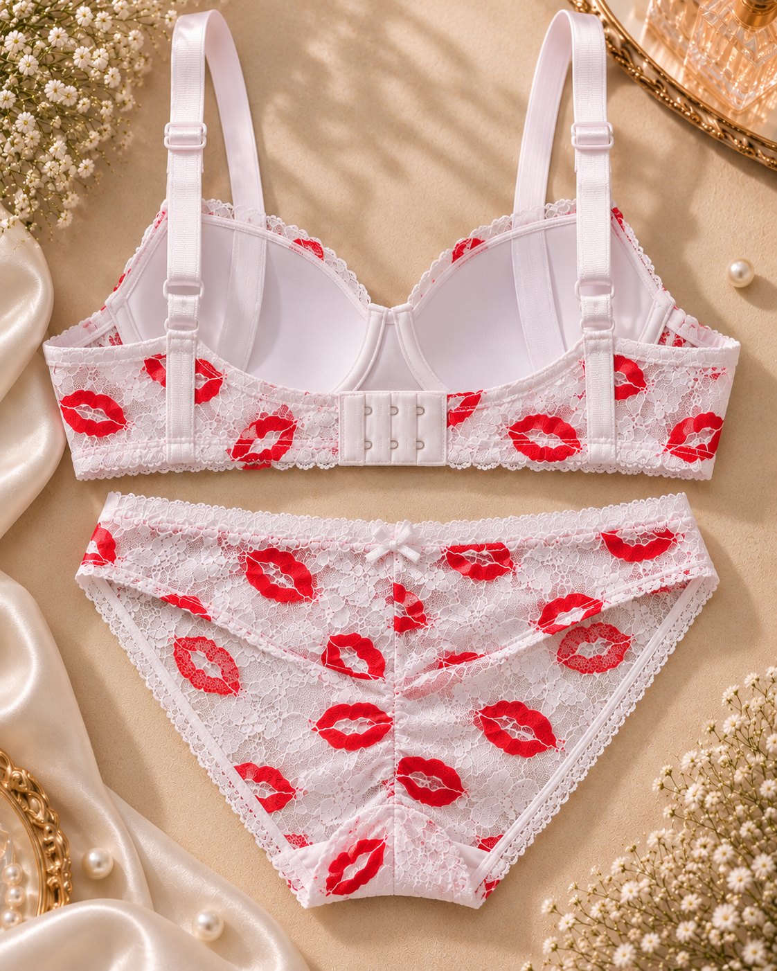 Ivory Cream Lips Print Padded Bra