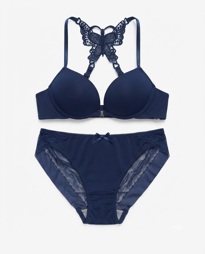 Front-Clasp Butterfly Back Lace Lingerie set - Padded Bra & Matching Panty