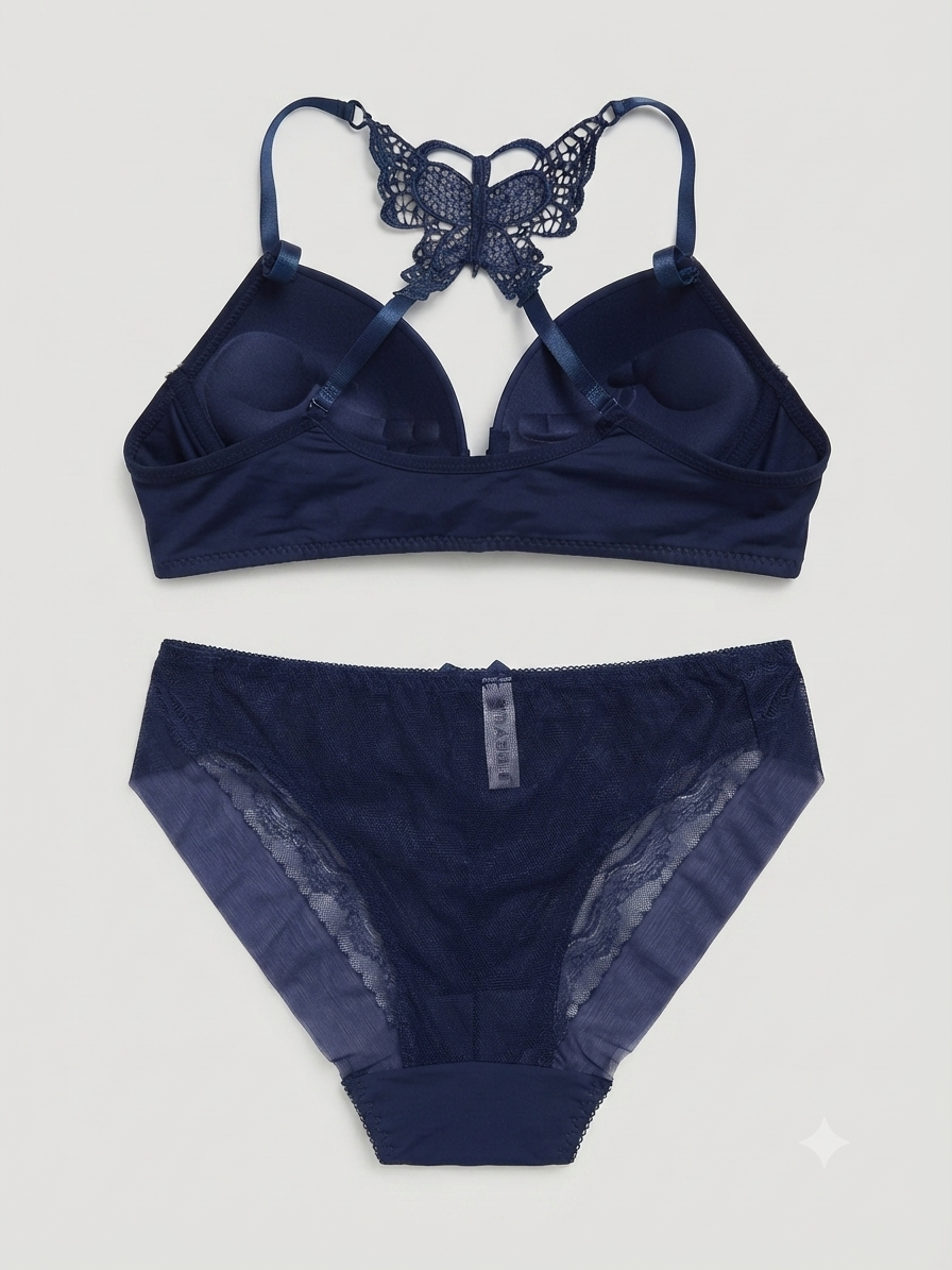 Front-Clasp Butterfly Back Lace Lingerie set - Padded Bra & Matching Panty