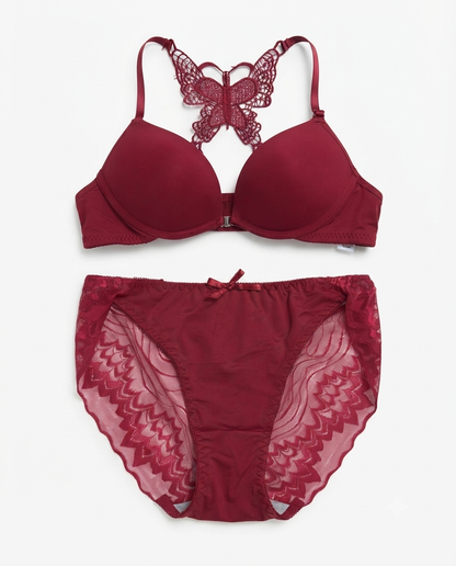 Front-Clasp Butterfly Back Lace Lingerie set - Padded Bra & Matching Panty