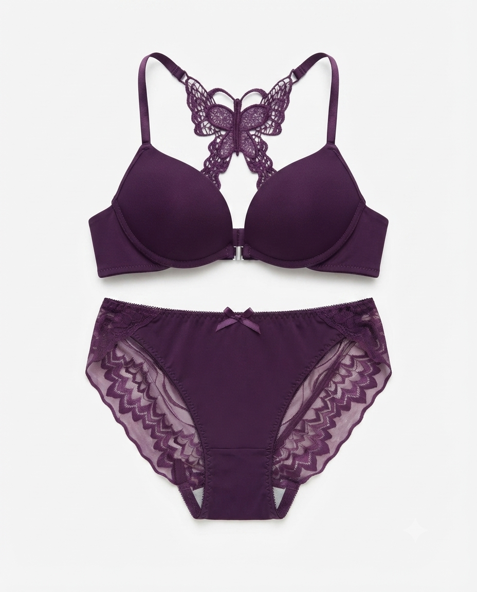 Front-Clasp Butterfly Back Lace Lingerie set - Padded Bra & Matching Panty