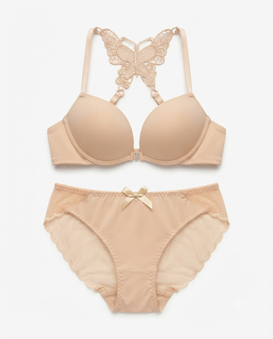 Front-Clasp Butterfly Back Lace Lingerie set - Padded Bra & Matching Panty