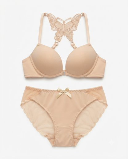 Front-Clasp Butterfly Back Lace Lingerie set - Padded Bra & Matching Panty