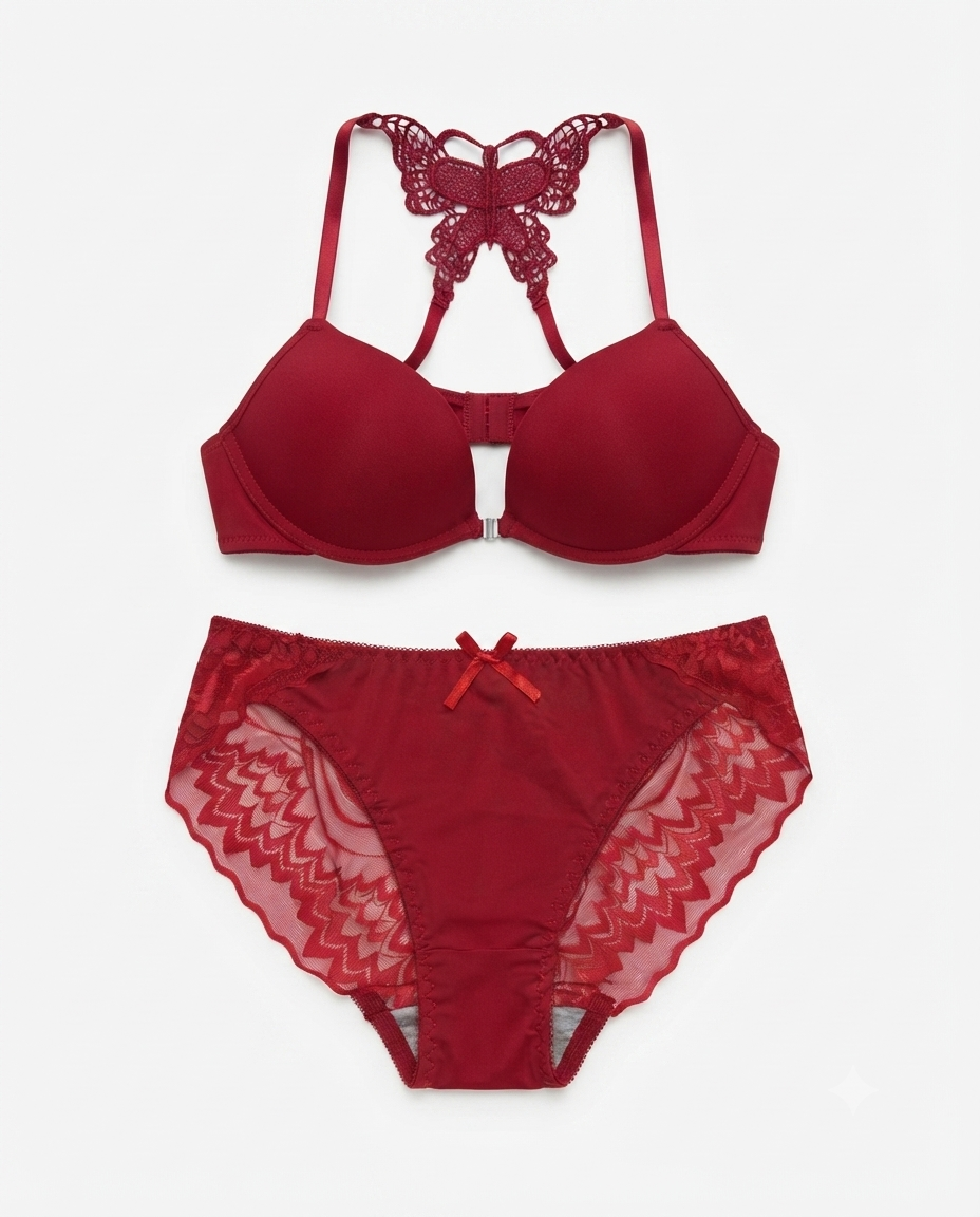 Front-Clasp Butterfly Back Lace Lingerie set - Padded Bra & Matching Panty