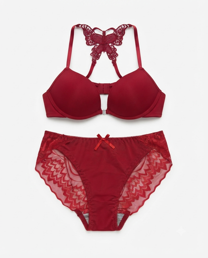 Front-Clasp Butterfly Back Lace Lingerie set - Padded Bra & Matching Panty