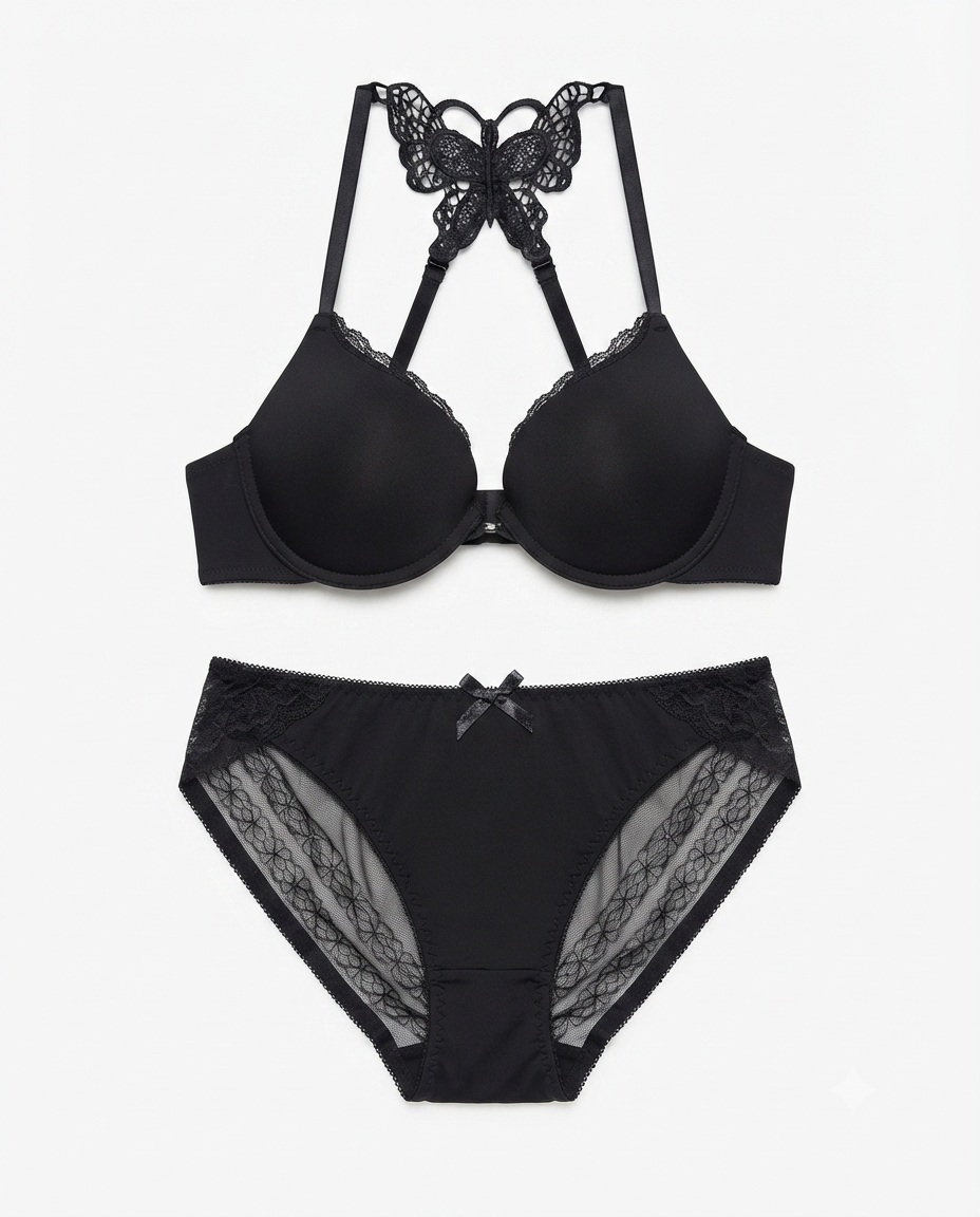 Front-Clasp Butterfly Back Lace Lingerie set - Padded Bra & Matching Panty