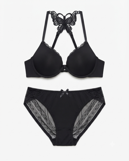 Front-Clasp Butterfly Back Lace Lingerie set - Padded Bra & Matching Panty