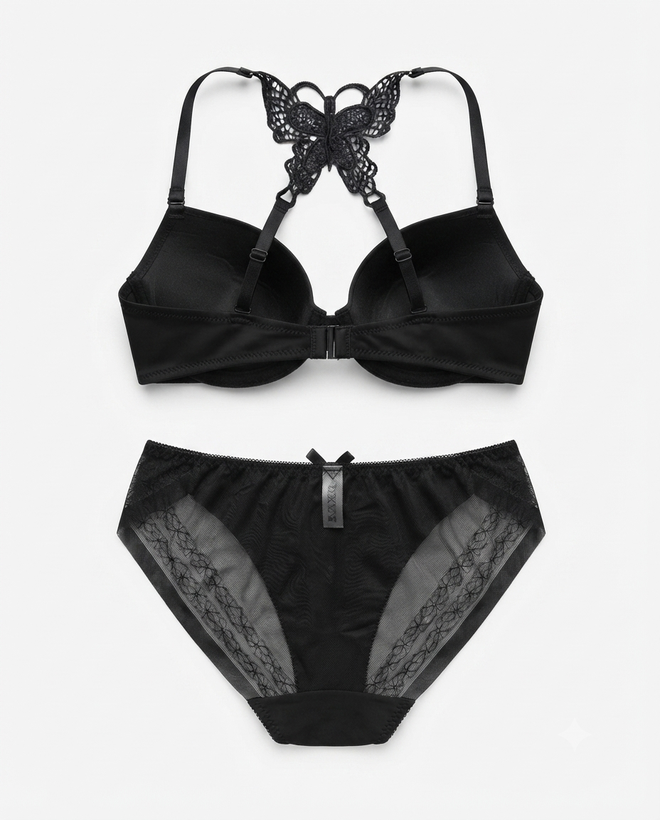 Front-Clasp Butterfly Back Lace Lingerie set - Padded Bra & Matching Panty