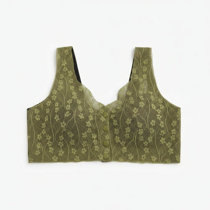 Women's Front Button Floral Lace Wire-Free Bra | Velvi Wear