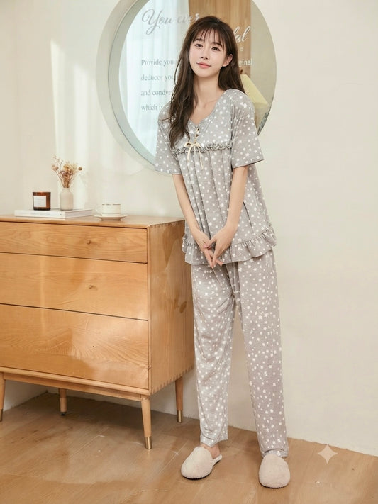 Velvi Wear Women's Soft Printed Night Suit | 2-Piece Pajama Set
