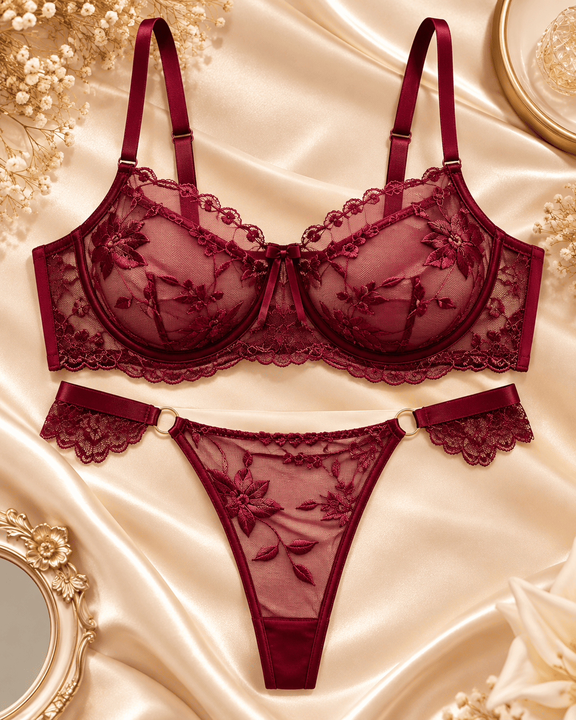 Floral Embroidered Lace Bra panty Set | Velvi Wears