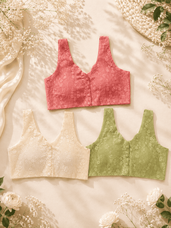 Floral Lace Button-Front Bralette | Velvi Wears